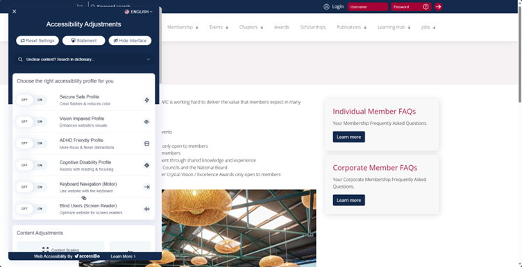 screenshot of website